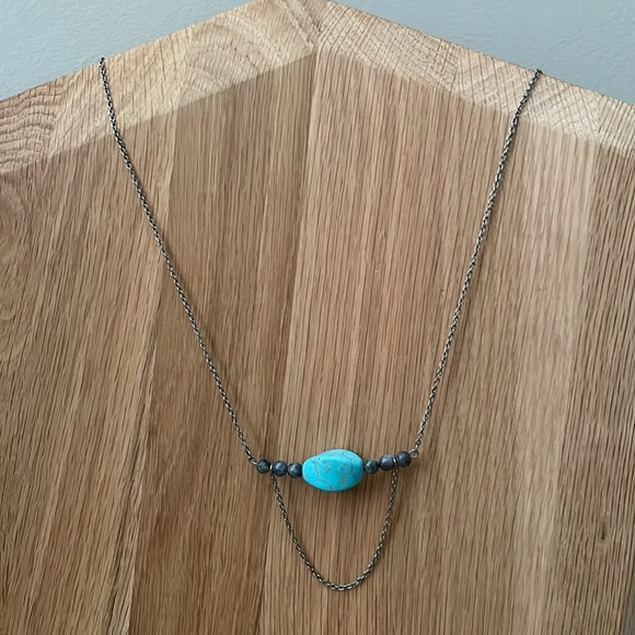 2 for $32 / Delicate turquoise gemstone with black gemstone wire necklace - Picture 4 of 10